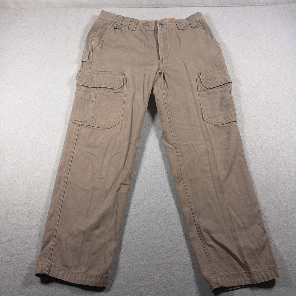 Duluth Trading Co Cargo Pants Mens 36x32 Beige Canvas Workwear Utility Pockets